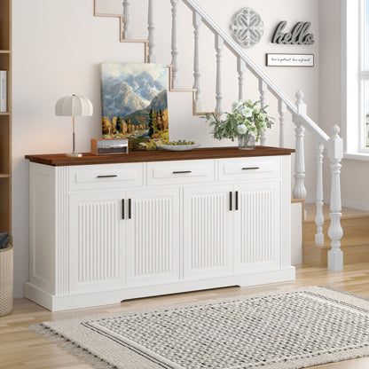 Fluted Sideboard Buffet Cabinet With 4 Doors And 3 Drawers