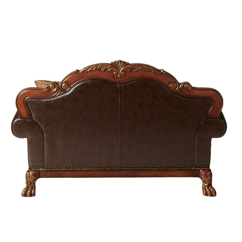Dresden - Loveseat With 2 Pillows - Brown Synthetic Leather & Chenille, Cherry Oak