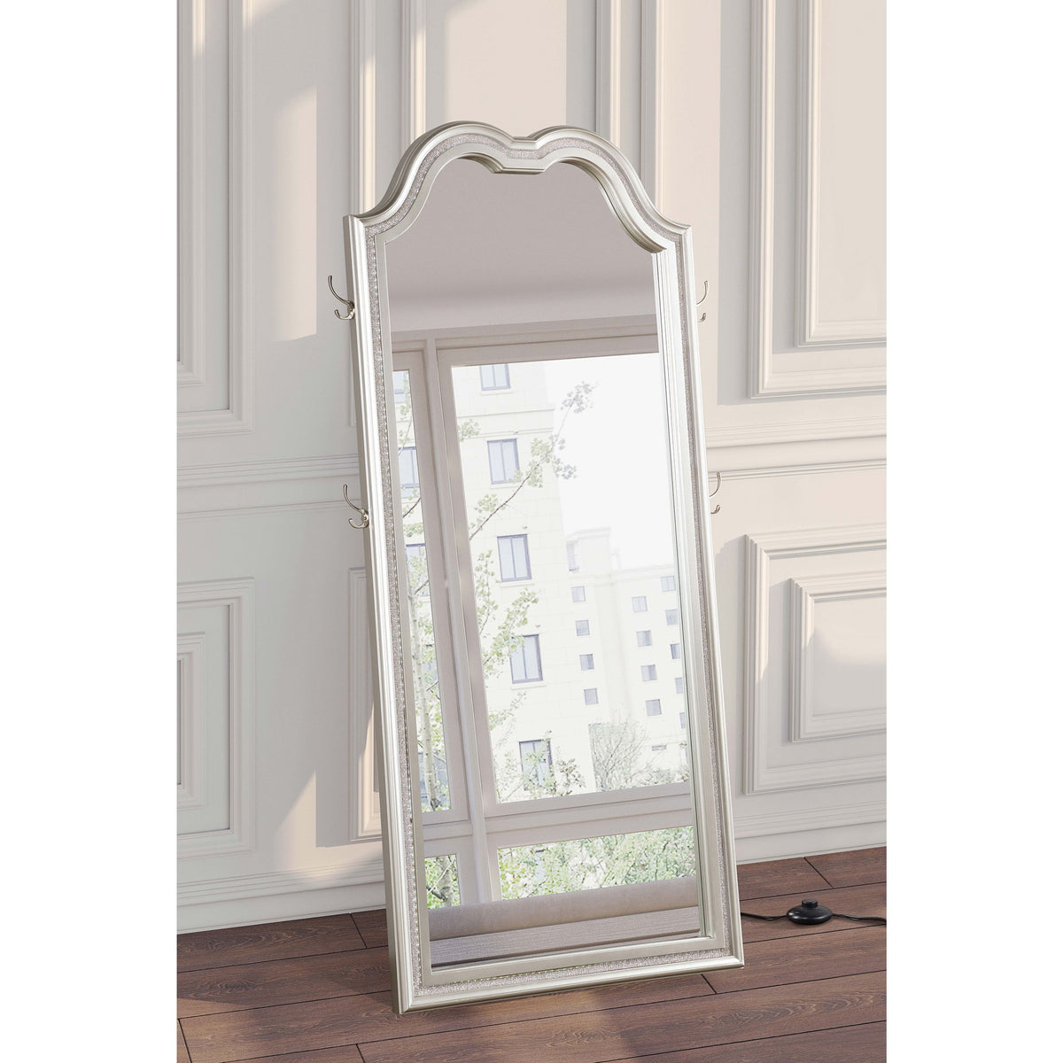 Colwood - Full Floor Mirror With LED Lighting And Storage Hooks - Silver