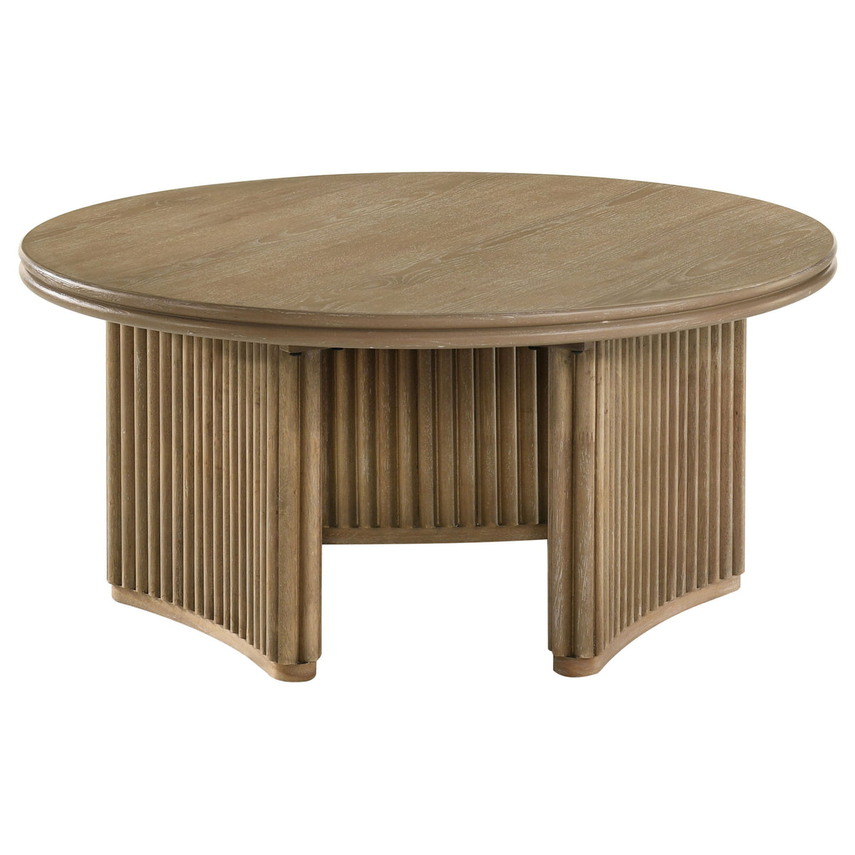 Dreydon - Round Coffee Table With Curved Pedestal Base - Light Brown