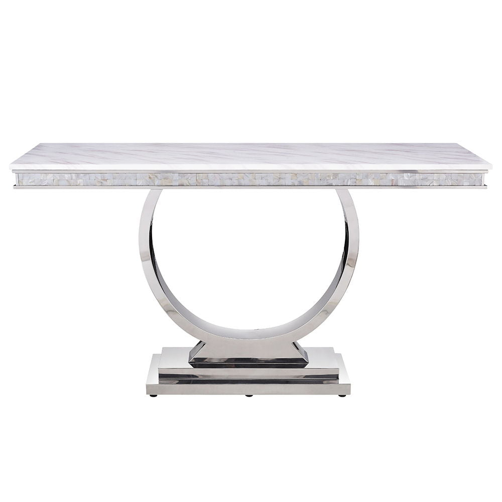 Zander - Sofa Table - White Printed Faux Marble Top & Mirrored Silver