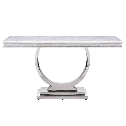 Zander - Sofa Table - White Printed Faux Marble Top & Mirrored Silver