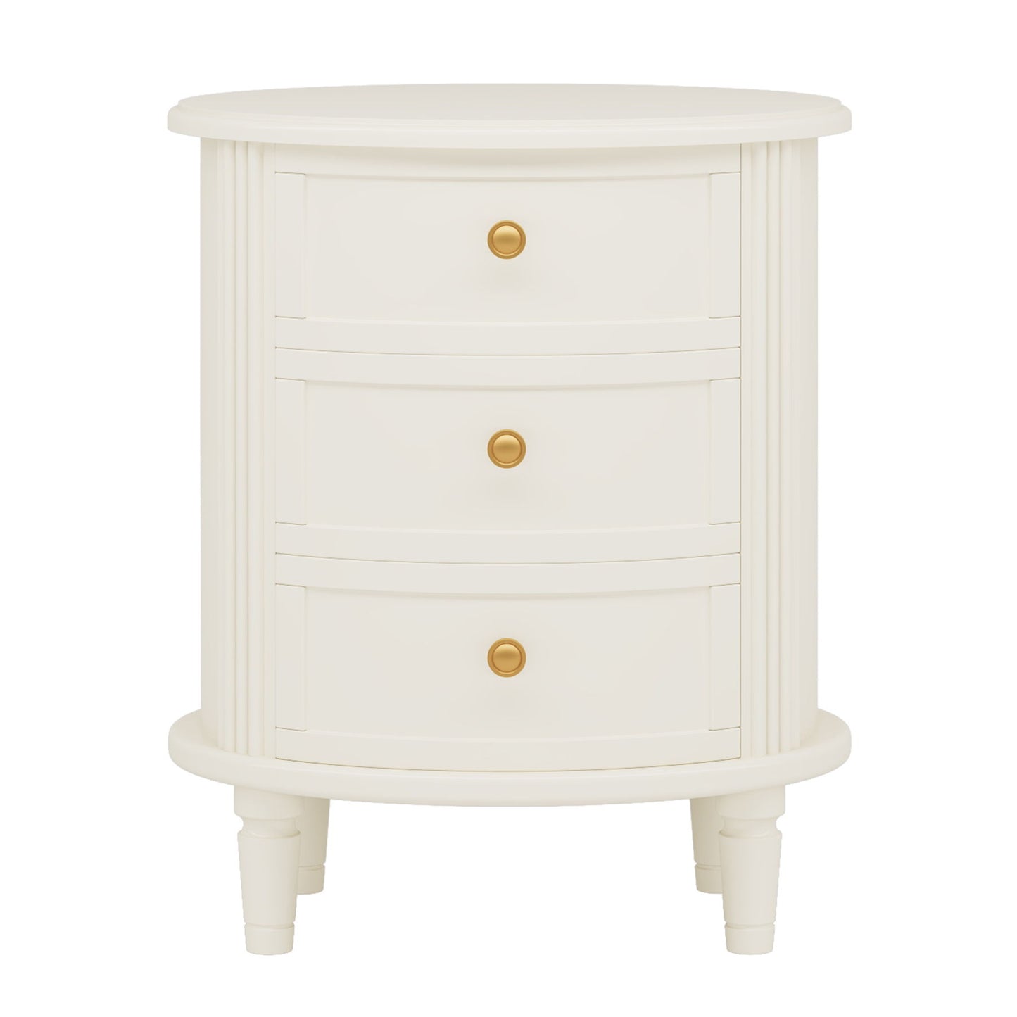 Oval Nightstand With 3 Drawers, Bedside Table - White
