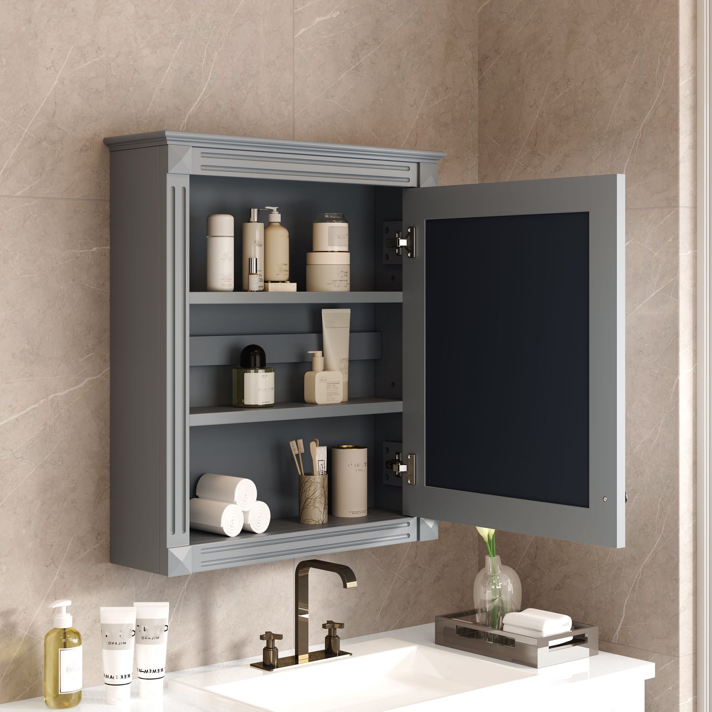 Wall Mounted Bathroom Storage Cabinet With Mirror, Medicine Cabinet With Height Adjustable Shelf