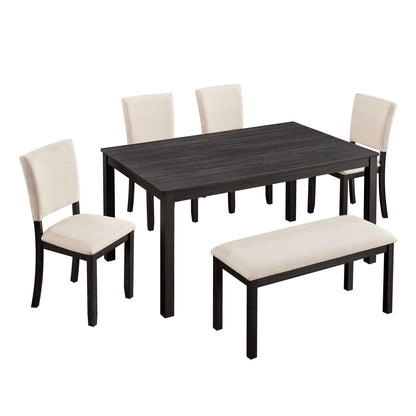 6 Piece Rectangular Kitchen Table Set With Bench