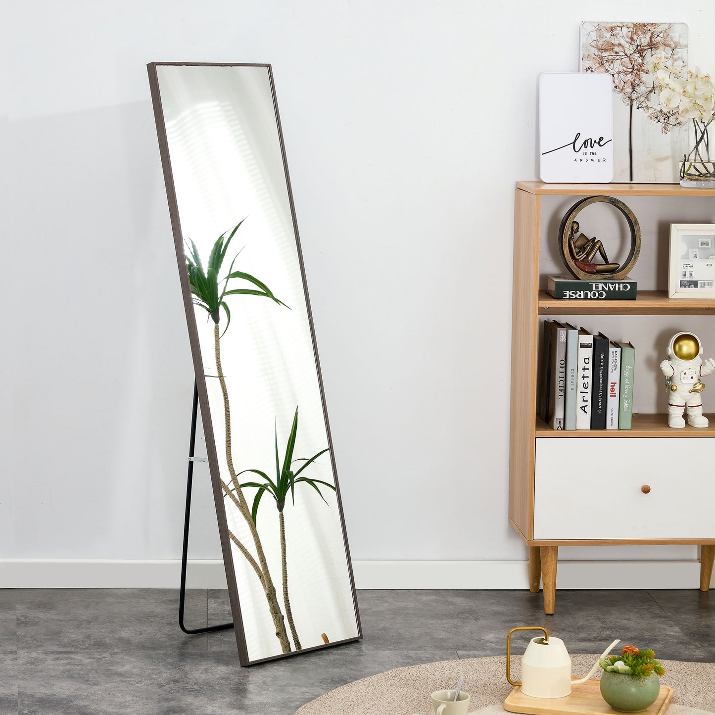 Solid Wood Frame Minimalist Mirror, Bathroom Bedroom Wall Mirror. Enhance Modern Interior Design - Gray / Transparent
