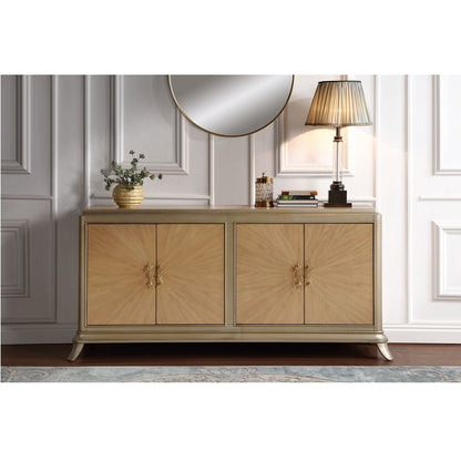 Dodie - Console Cabinet - Natural Oak Sunburst Pattern & Taupe Champaign