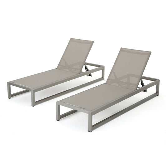 Outdoor Chaise Lounge (Set of 2) With Adjustable Aluminum Frame And Textilene Mesh Seating - Gray