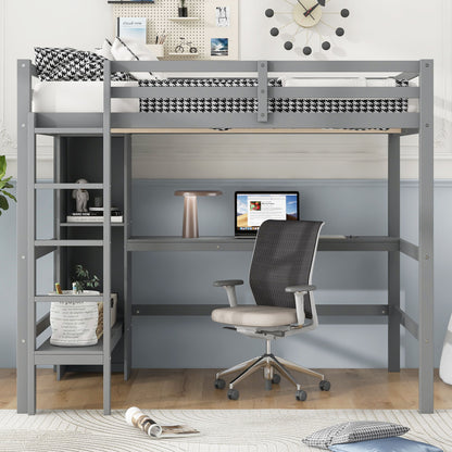 Loft Bed With Built In Desk And Multifunction Shelves