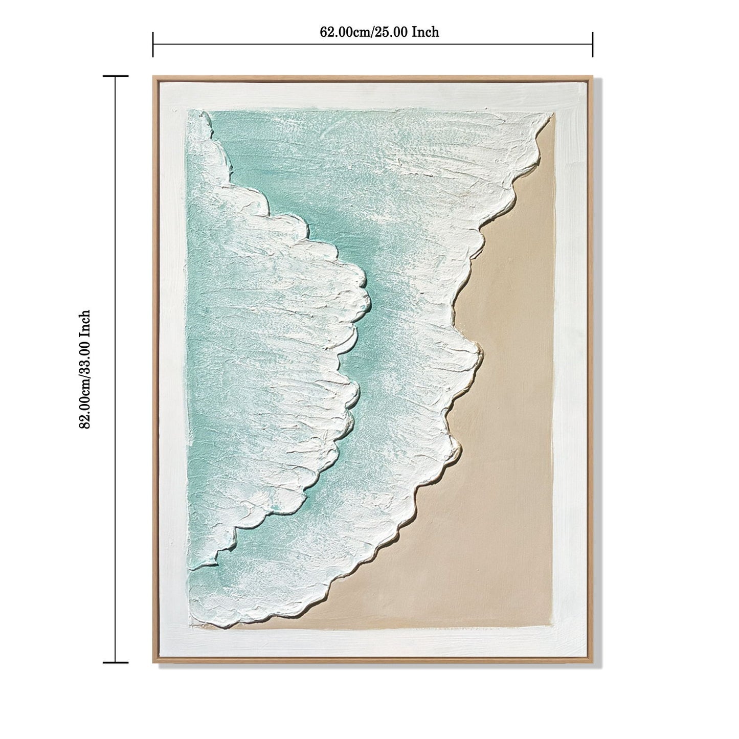 Framed Ocean Wave Wall Art, Textured Canvas Painting, Beach Decor For Living Room (Set of 2) - Aqua Blue