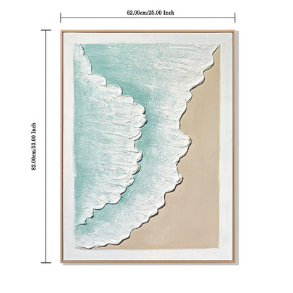 Framed Ocean Wave Wall Art, Textured Canvas Painting, Beach Decor For Living Room (Set of 2) - Aqua Blue
