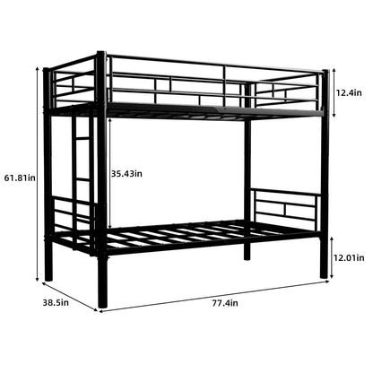 Metal Bunk Bed For Kids, Convertible Bedframe With Ladders & Guardrail