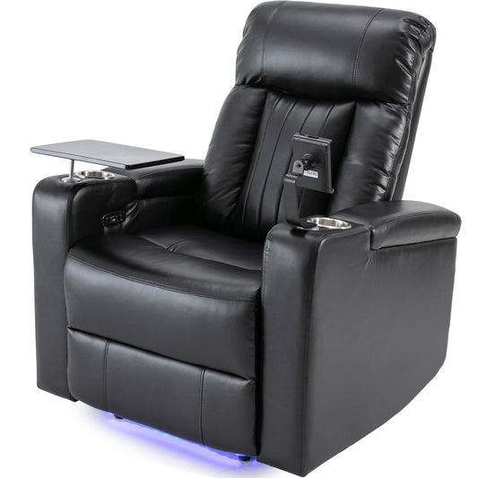 Premium Power Recliner & Storage Arms, Cupholders, Swivel Tray Table And Cell Phone Stand - Black