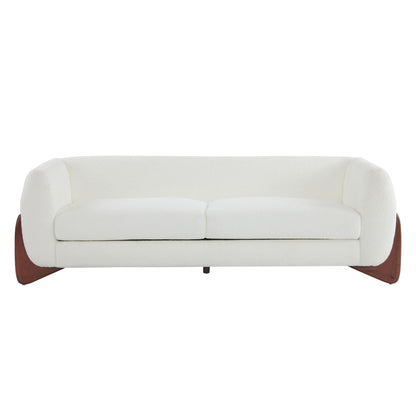 Contemporary Boucle Sherpa Sofa With Birch Wood Legs