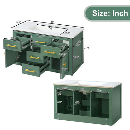 Wall Mounted Bathroom Cabinet With Sink, Multiple Drawers And Doors - Green