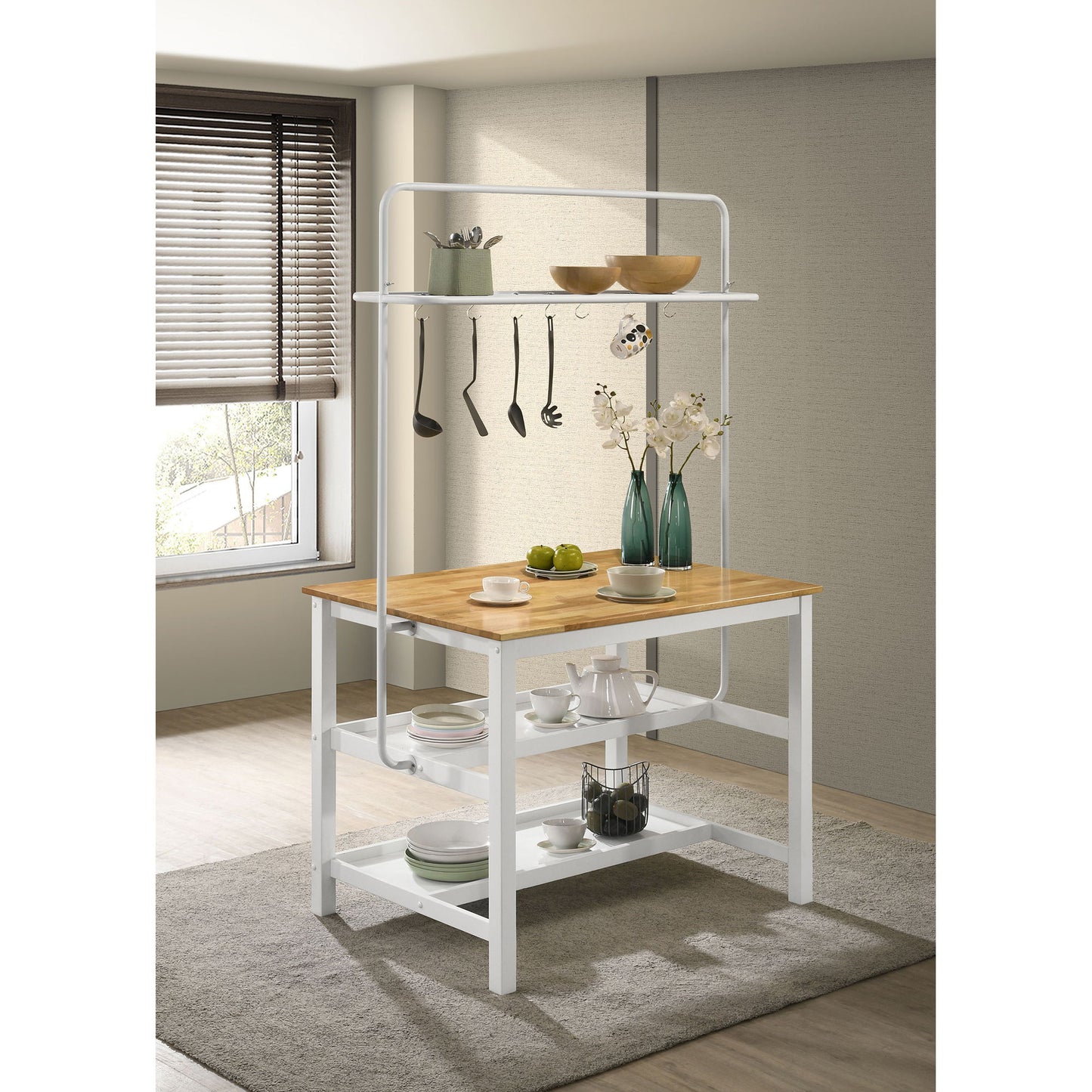 Cowichan - Kitchen Island Counter Table With Pot Rack - White