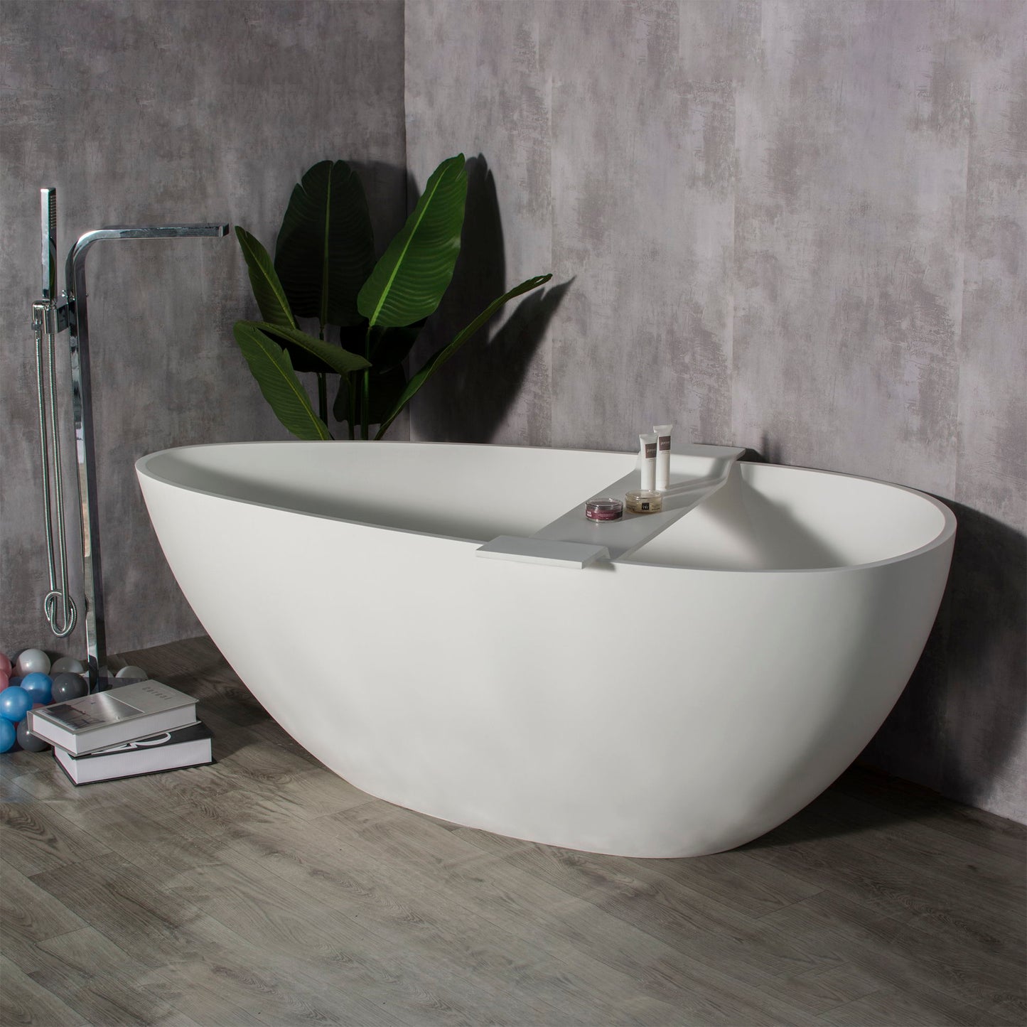 Solid Surface Stone Resin Freestanding Egg Shape Bathtub For The Bathroom - Matte White