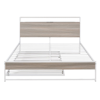 Platform Bed Frame With Trundle, USB Ports And Slat Support, No Box Spring Needed