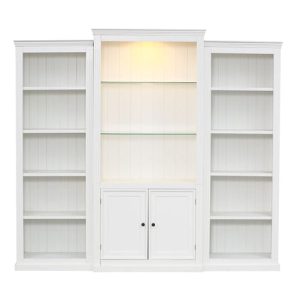 Retro Style 3 Piece Bookcase Display Cabinet With Adjustable LED Lighting, Tempered Glass Shelves - White