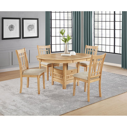 Davis - 5 Piece Oval Extension Leaf Dining Set With Pedestal Base - Light Oak