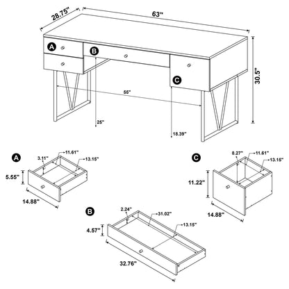 Vellun - 4 Drawer Writing Desk - Mango Color