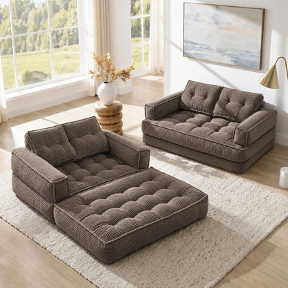 2 Seater Modular Corduroy Sofa With Chaise Lounge For Living Room