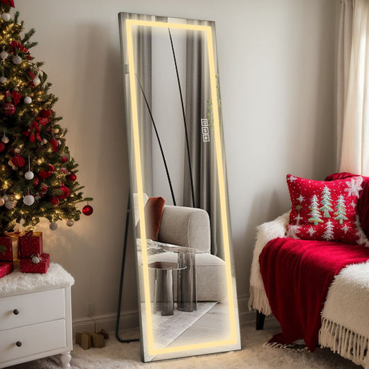 LED Mirror Full Length Mirror With Lights Wide Standing Tall Full Size Mirror For Bedroom Giant Full Body Mirror Large Floor Mirror With Lights Stand Up Dressing, Big Lighted Mirror - Black