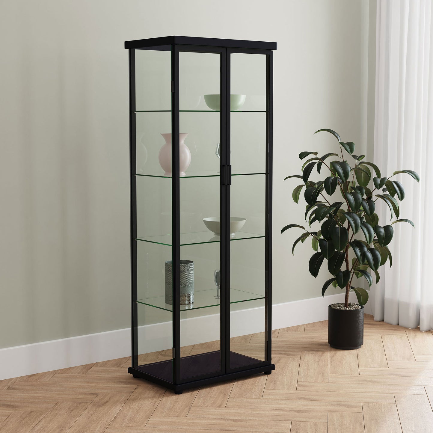 Nevra - 4 Shelf Display LED Curio Cabinet