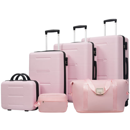 6 Piece Lightweight Hardshell Luggage Set With Double Spinner Wheels, Password Lock