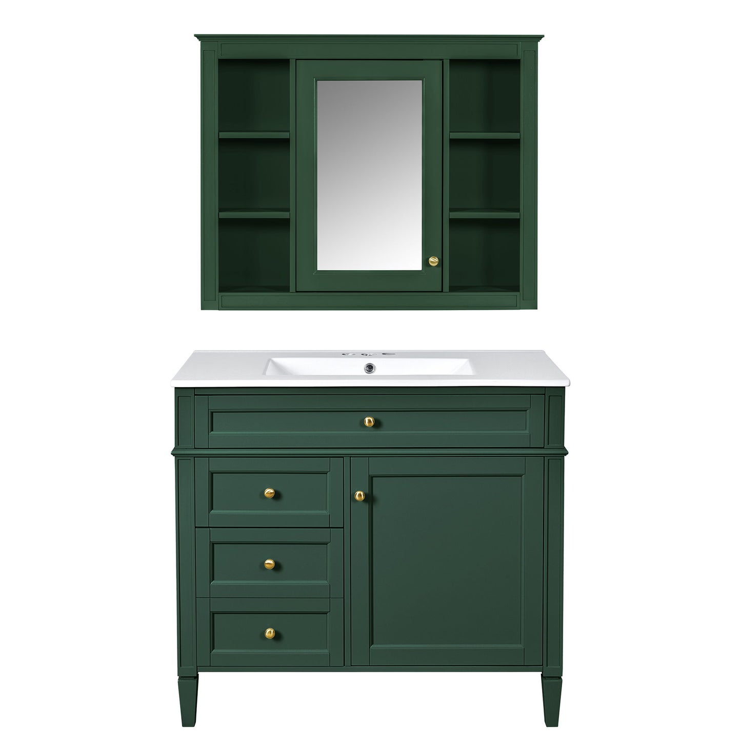Bathroom Vanity With Mirror Cabinet, Single Sink With 2 Soft Closing Doors And 4 Drawers