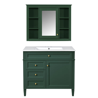 Bathroom Vanity With Mirror Cabinet, Single Sink With 2 Soft Closing Doors And 4 Drawers