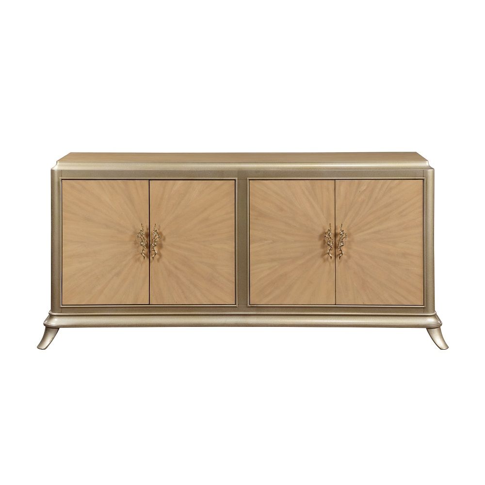 Dodie - Console Cabinet - Natural Oak Sunburst Pattern & Taupe Champaign