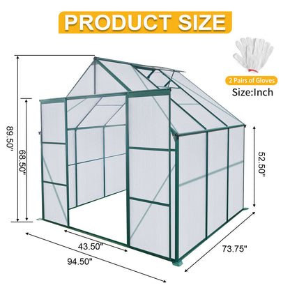 Double Door Polycarbonate Greenhouse Raised Base And Anchor Aluminum Heavy Duty Walk In Greenhouses For Outdoor Backyard In All Season