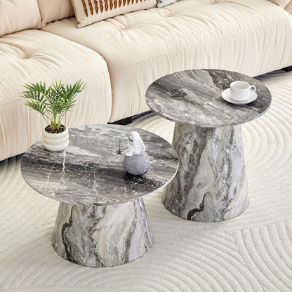 Nested Coffee Table Set, Round Design For Living Room - Gray