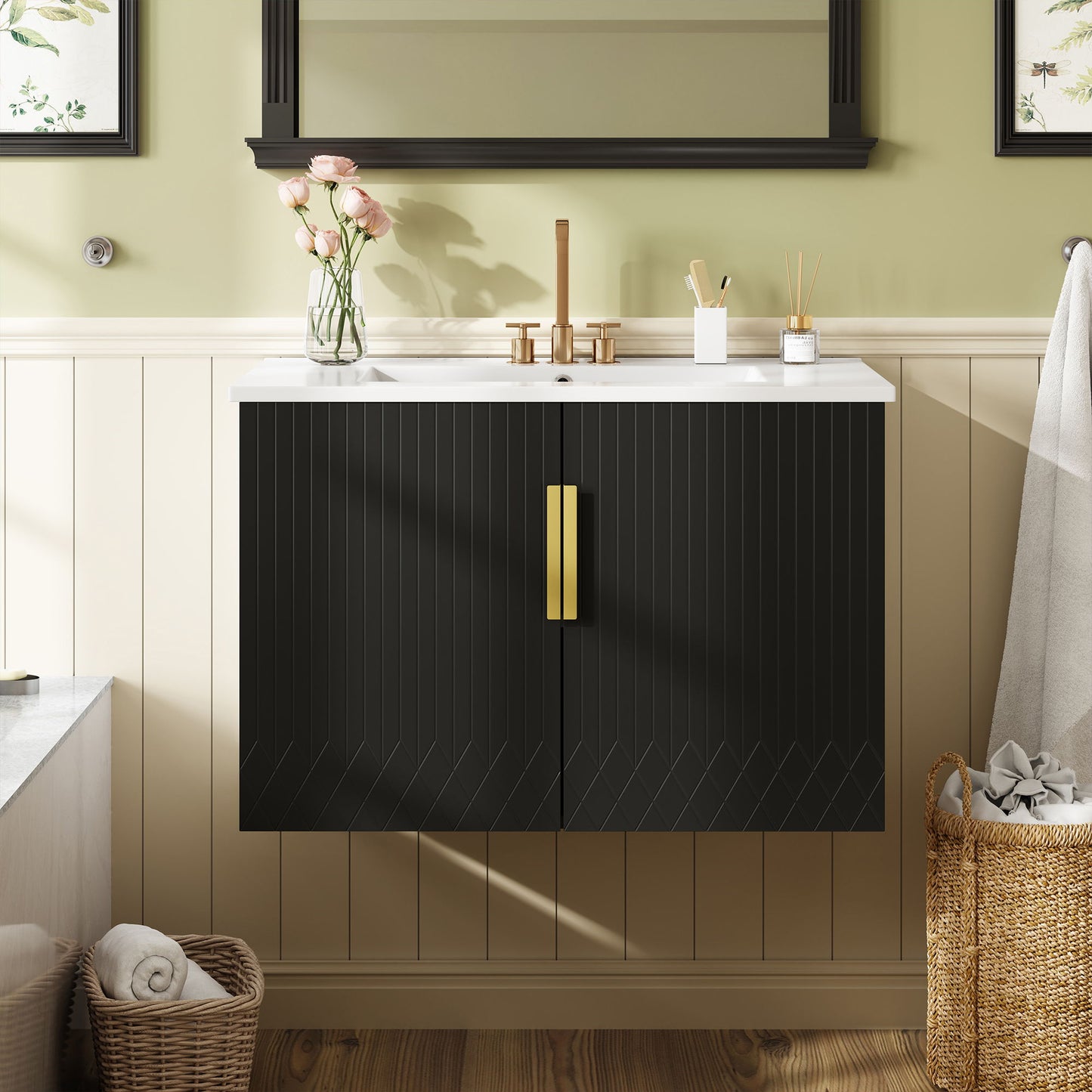 Bathroom Vanity With Sink, Rectangular Storage Cabinet With 2 Soft Closing Doors