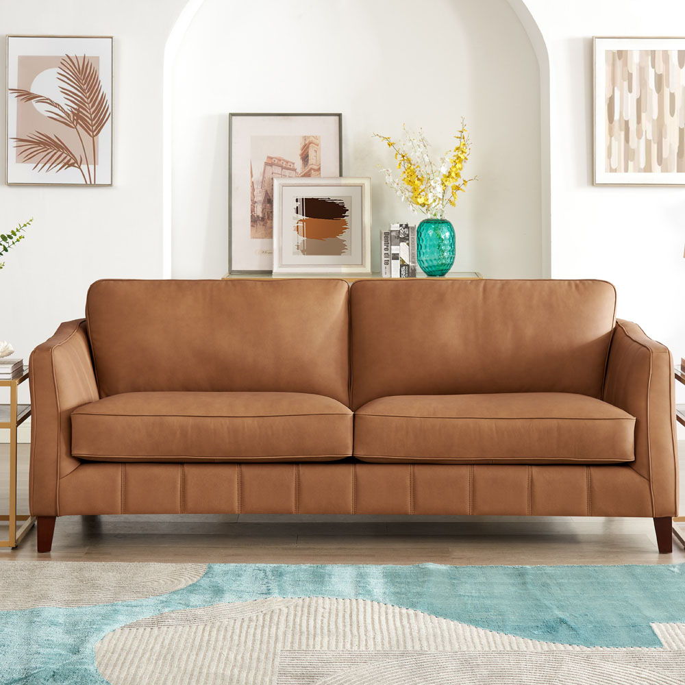 Aria-Top Grain Leather Sofa Couch - Brown