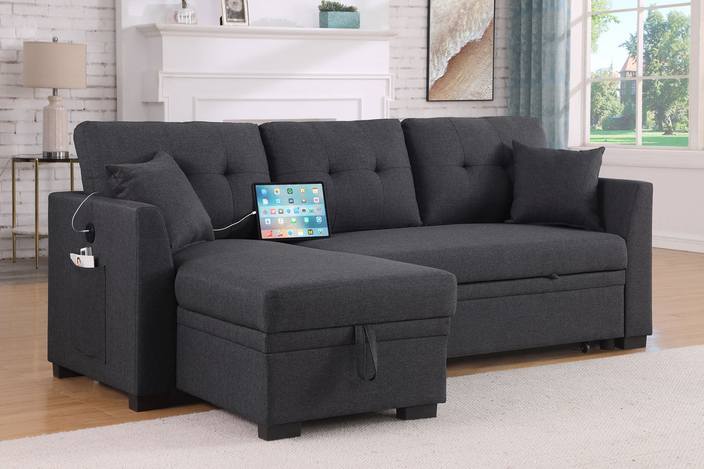 Modern Sectional Sofa Bed - Dark Gray