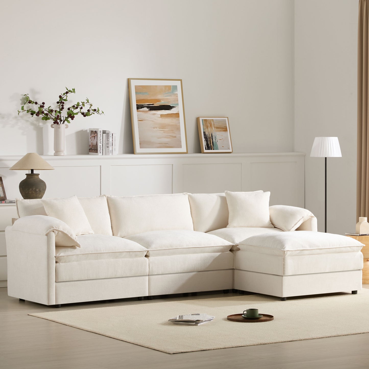 Modular Sectional With Deep And Wide Seat, Cloud Couch Set With Double Cushions Sofa With Movable Ottoman