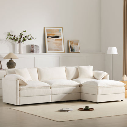 Modular Sectional With Deep And Wide Seat, Cloud Couch Set With Double Cushions Sofa With Movable Ottoman