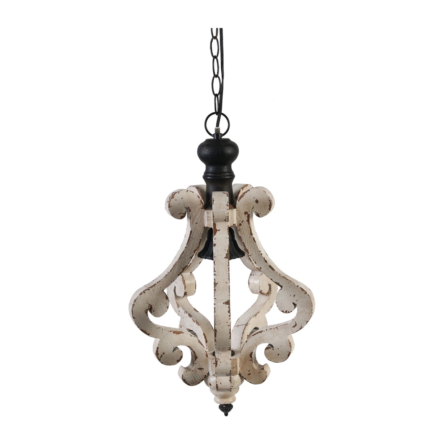 Farmhouse Chandeliar Distressed Pendant French Country Wood Chandelier For Living Room Foyer, Bulb Not Included - Antique Cream