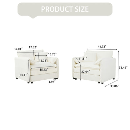 Modern Chenille Oversized Accent Chair, Comfy Single Sofa With Large Seat (Set of 2)