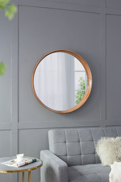Round Wood Mirror, Wall Mounted Mirror Home Decor For Bathroom Living Room