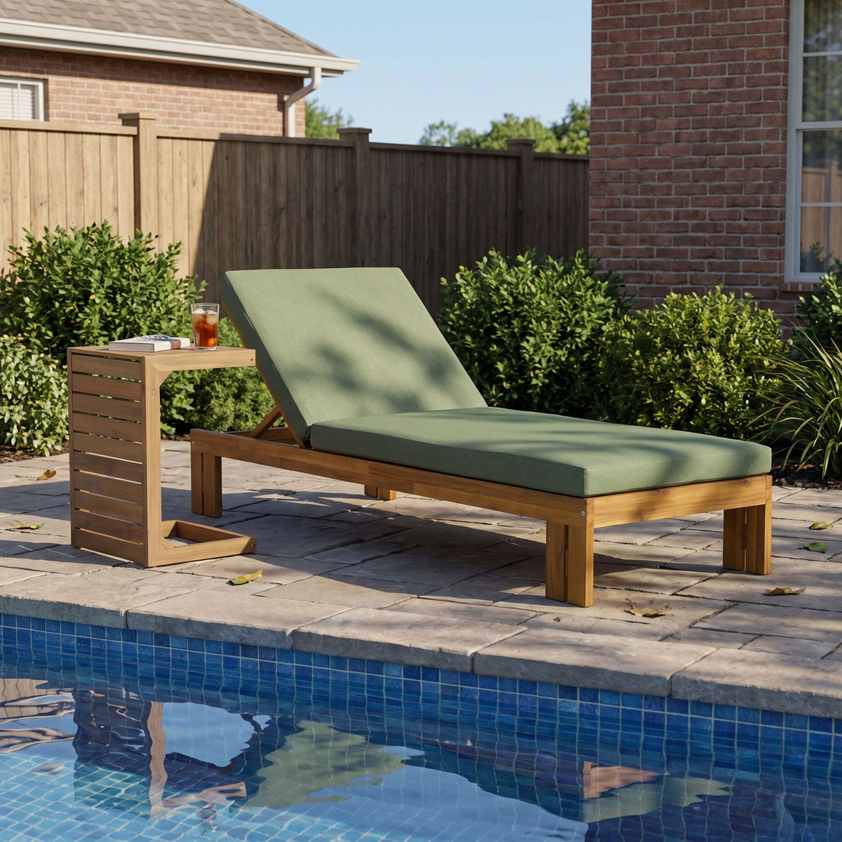 Outdoor Chaise Lounge Set & Side Table, 5 Position Adjustable Patio Recliner