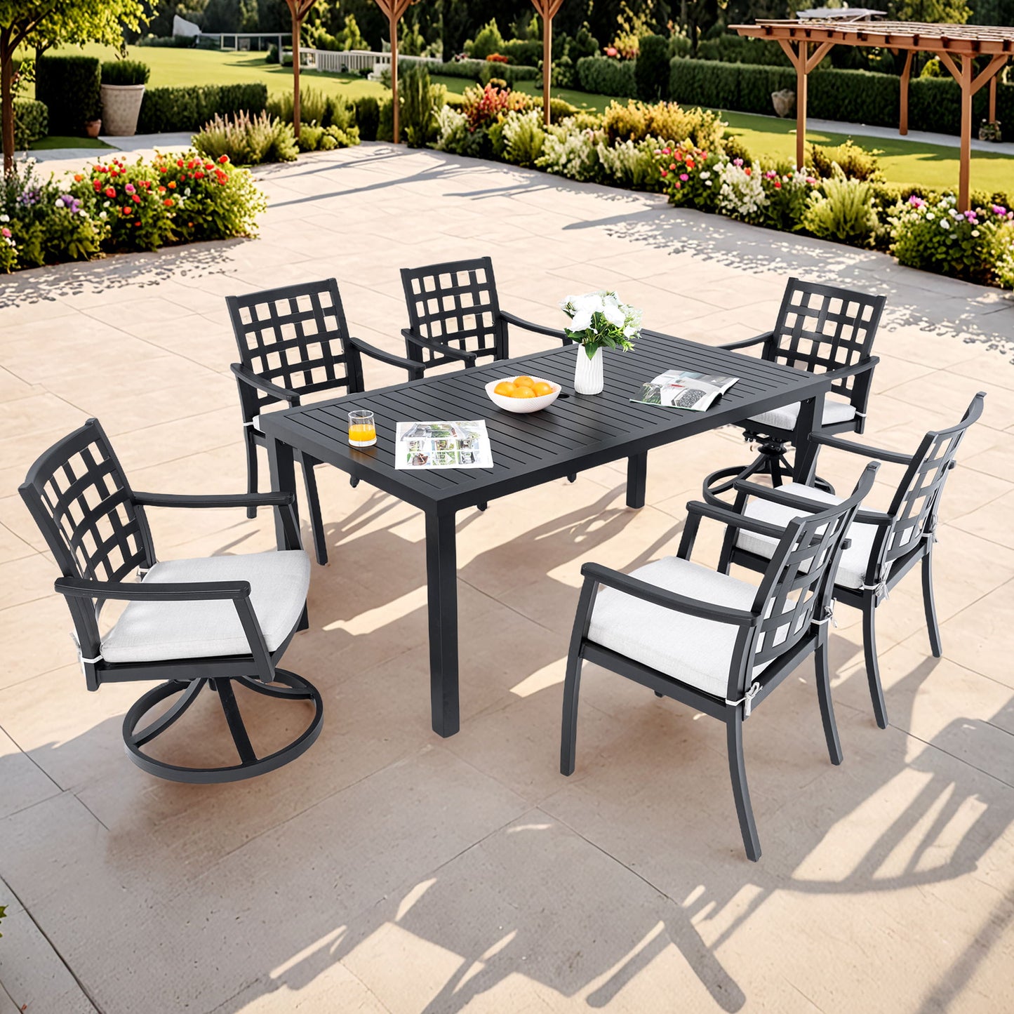 Modern Classic Outdoor Patio Dining Set, Rectangular Table & Dining Chairs, Rust Free, Weather Resistant
