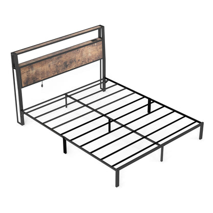 Bed Frame With Headboard, LED Lights & Charging Station