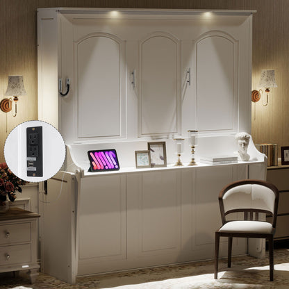 Murphy Bed With Desk, LED Lights & USB Charging Station