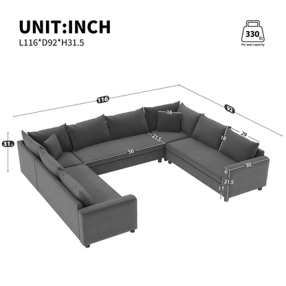 Modular Sectional Reversible U Shaped Couch Set, Free Combination Minimalist Style, Oversized 8 Seat Convertible Sofa