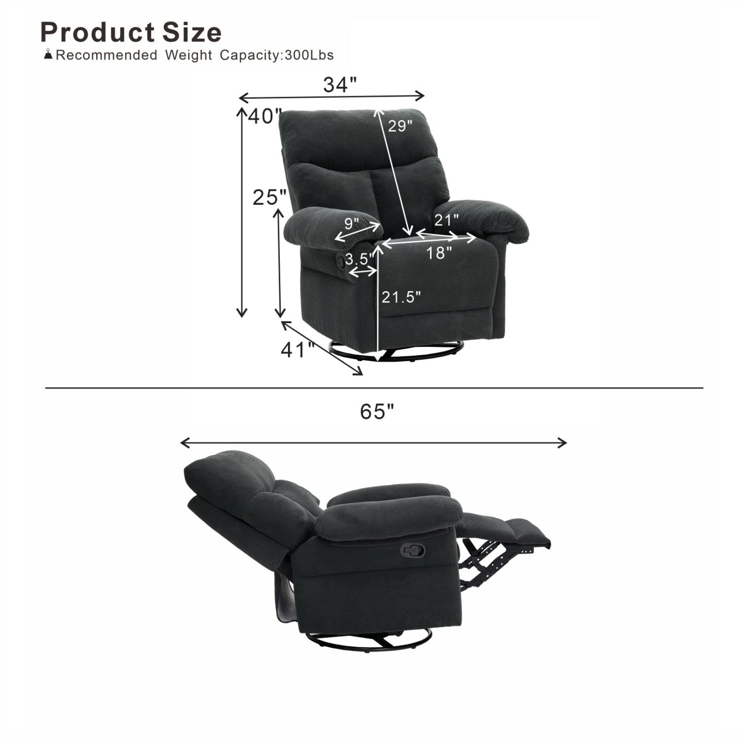 Swivel Rocker Recliner Chair With Manual Recline For Living Room