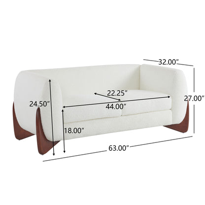 Contemporary Boucle Sherpa Sofa With Birch Wood Legs