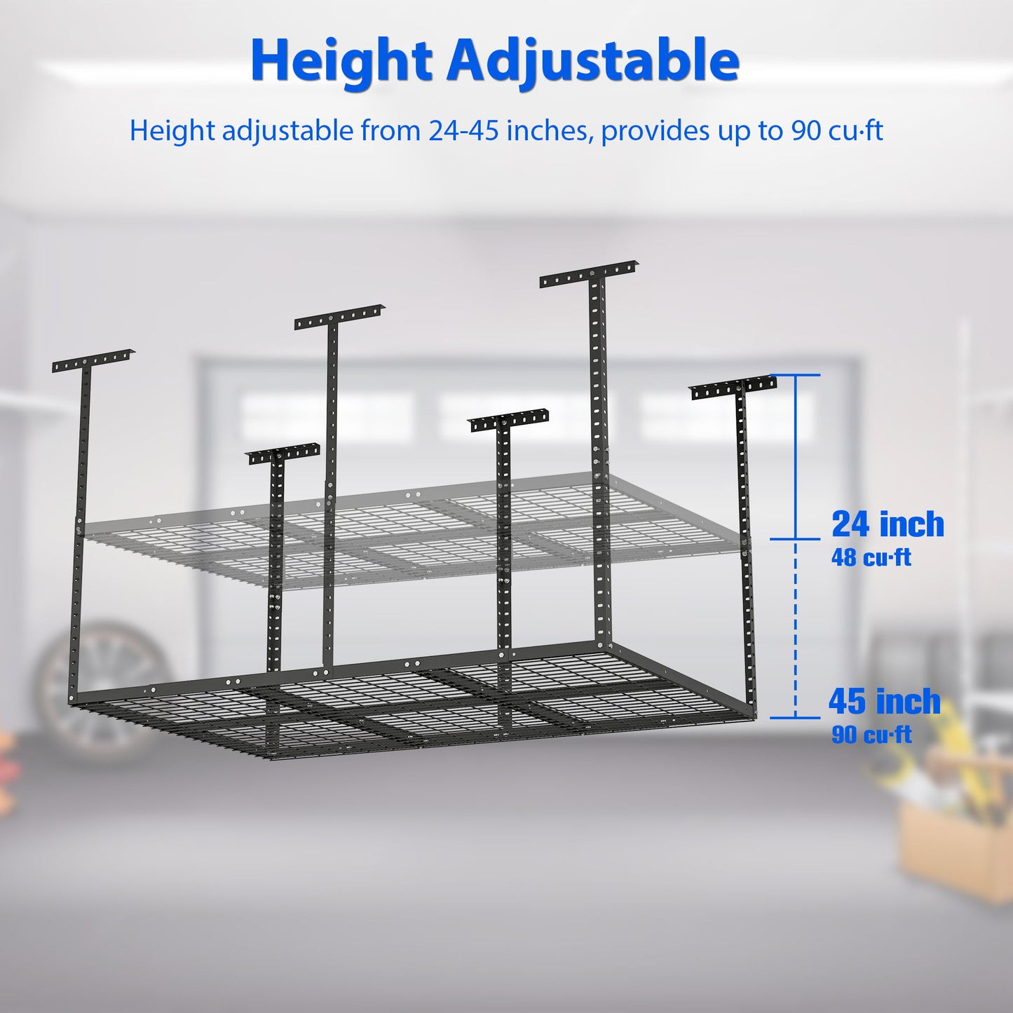 Overhead Garage Storage Rack, Adjustable Garage Storage Organization Systerm, Heavy Duty Metal Garage Ceiling Storage Racks, 560Lbs Weight Capacity